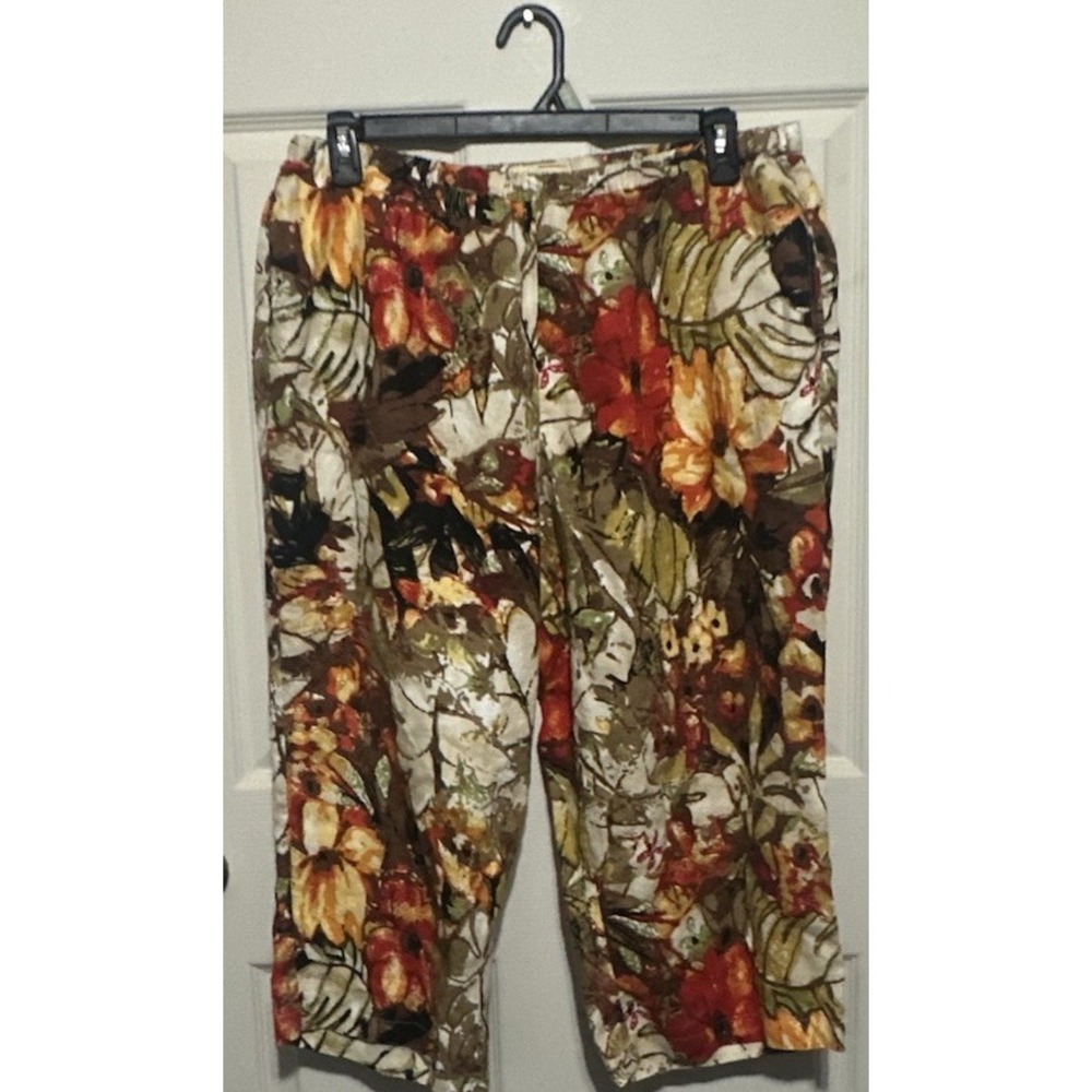 Choices Women Linen Cropped Pants Multicolor Floral Boho Wide Leg Sz 1x